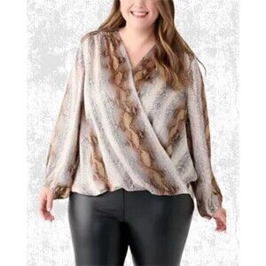 Catherine Malandrino Women’s Plus Size V Neck Long Sleeve Faux Wrap Blouse NWT